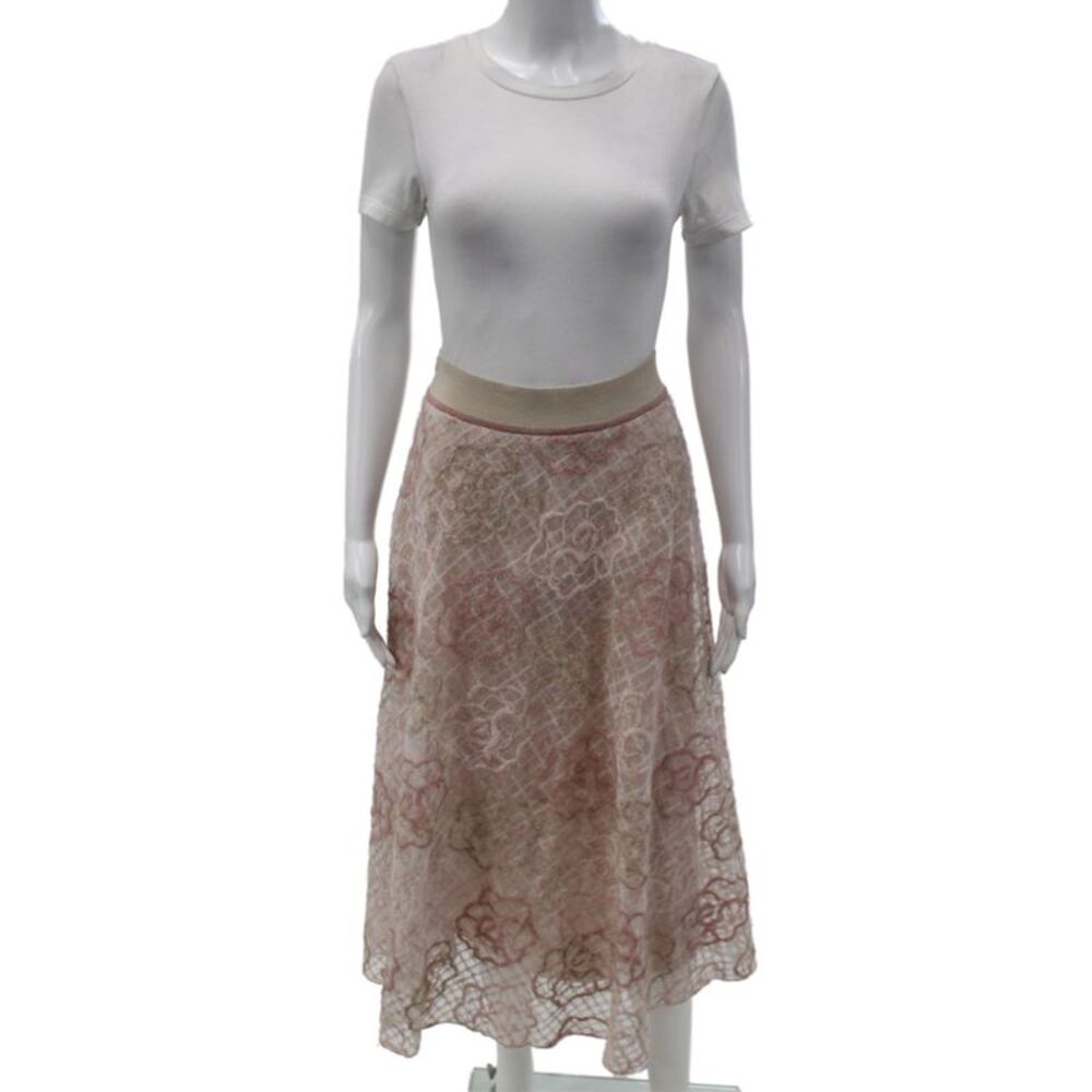 D. Exterior Womens Beige Floral A-Line Long Wool Blend Skirt Zip Size 42